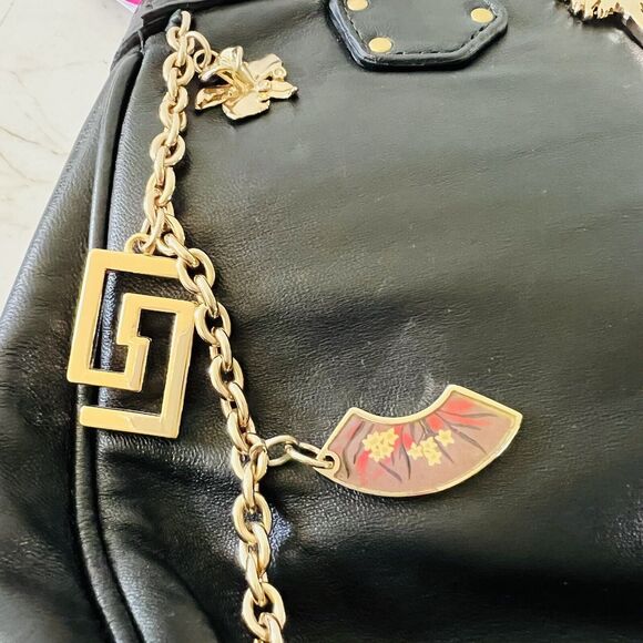 2011 VERSACE for H&M Black Leather Tasche Rouch Studded Gold Chains Charm Bag - Picture 14 of 14